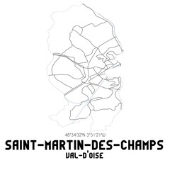 SAINT-MARTIN-DES-CHAMPS Val-d'Oise. Minimalistic street map with black and white lines.