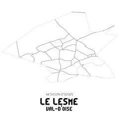 LE LESME Val-d'Oise. Minimalistic street map with black and white lines.