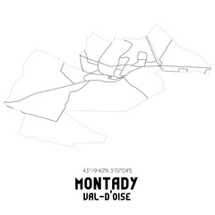 MONTADY Val-d'Oise. Minimalistic street map with black and white lines.