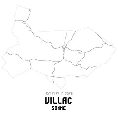 VILLAC Somme. Minimalistic street map with black and white lines.