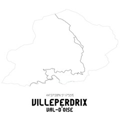 VILLEPERDRIX Val-d'Oise. Minimalistic street map with black and white lines.