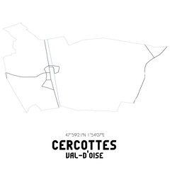 CERCOTTES Val-d'Oise. Minimalistic street map with black and white lines.
