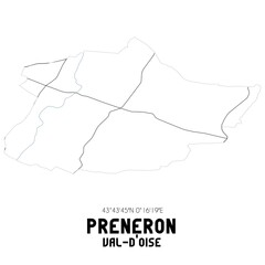 PRENERON Val-d'Oise. Minimalistic street map with black and white lines.