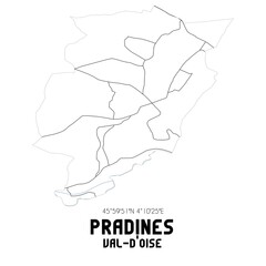 PRADINES Val-d'Oise. Minimalistic street map with black and white lines.