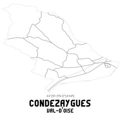 CONDEZAYGUES Val-d'Oise. Minimalistic street map with black and white lines.