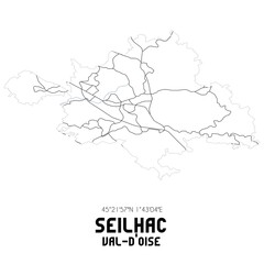 SEILHAC Val-d'Oise. Minimalistic street map with black and white lines.