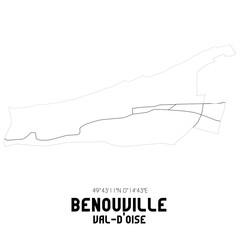 BENOUVILLE Val-d'Oise. Minimalistic street map with black and white lines.