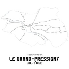 LE GRAND-PRESSIGNY Val-d'Oise. Minimalistic street map with black and white lines.