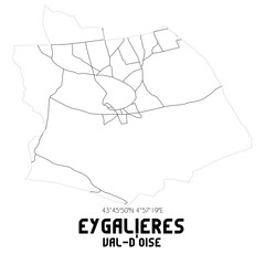 EYGALIERES Val-d'Oise. Minimalistic street map with black and white lines.