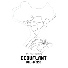 Fototapeta na wymiar ECOUFLANT Val-d'Oise. Minimalistic street map with black and white lines.