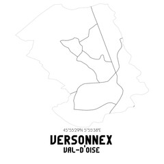 VERSONNEX Val-d'Oise. Minimalistic street map with black and white lines.