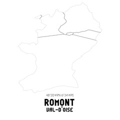 ROMONT Val-d'Oise. Minimalistic street map with black and white lines.