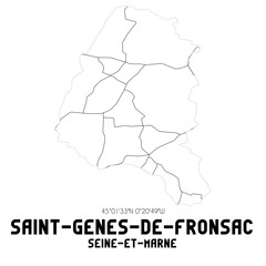 SAINT-GENES-DE-FRONSAC Seine-et-Marne. Minimalistic street map with black and white lines.