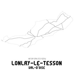 LONLAY-LE-TESSON Val-d'Oise. Minimalistic street map with black and white lines.