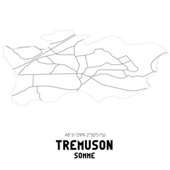 TREMUSON Somme. Minimalistic street map with black and white lines.