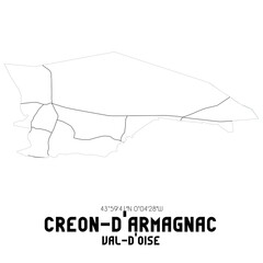 CREON-D'ARMAGNAC Val-d'Oise. Minimalistic street map with black and white lines.