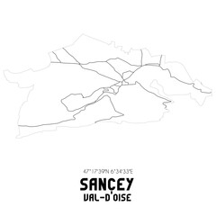 SANCEY Val-d'Oise. Minimalistic street map with black and white lines.