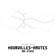MOURVILLES-HAUTES Val-d'Oise. Minimalistic street map with black and white lines.
