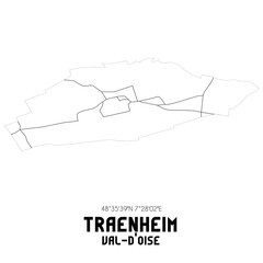 TRAENHEIM Val-d'Oise. Minimalistic street map with black and white lines.