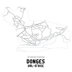 DONGES Val-d'Oise. Minimalistic street map with black and white lines.
