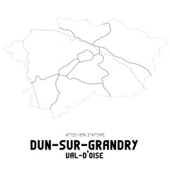 DUN-SUR-GRANDRY Val-d'Oise. Minimalistic street map with black and white lines.