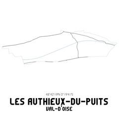 LES AUTHIEUX-DU-PUITS Val-d'Oise. Minimalistic street map with black and white lines.