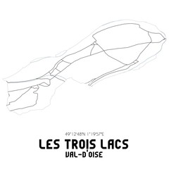 LES TROIS LACS Val-d'Oise. Minimalistic street map with black and white lines.