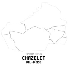 CHAZELET Val-d'Oise. Minimalistic street map with black and white lines.
