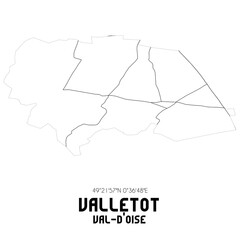 VALLETOT Val-d'Oise. Minimalistic street map with black and white lines.
