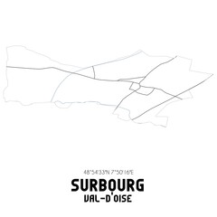 SURBOURG Val-d'Oise. Minimalistic street map with black and white lines.