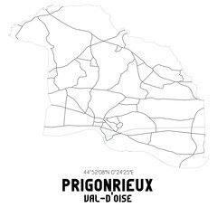 PRIGONRIEUX Val-d'Oise. Minimalistic street map with black and white lines.