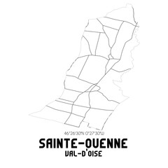 SAINTE-OUENNE Val-d'Oise. Minimalistic street map with black and white lines.