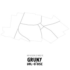 GRUNY Val-d'Oise. Minimalistic street map with black and white lines.