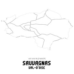 SAUVAGNAS Val-d'Oise. Minimalistic street map with black and white lines.