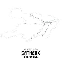 CATHEUX Val-d'Oise. Minimalistic street map with black and white lines.