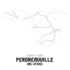 PERDREAUVILLE Val-d'Oise. Minimalistic street map with black and white lines.