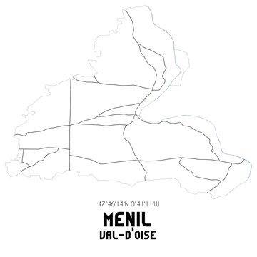 MENIL Val-d'Oise. Minimalistic street map with black and white lines.