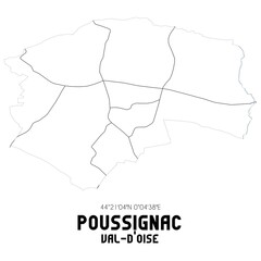POUSSIGNAC Val-d'Oise. Minimalistic street map with black and white lines.