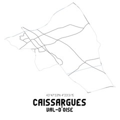 CAISSARGUES Val-d'Oise. Minimalistic street map with black and white lines.