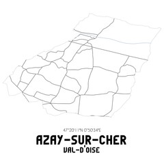 AZAY-SUR-CHER Val-d'Oise. Minimalistic street map with black and white lines.