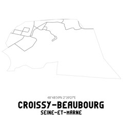 CROISSY-BEAUBOURG Seine-et-Marne. Minimalistic street map with black and white lines.