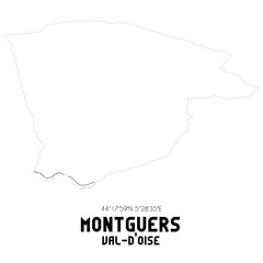 MONTGUERS Val-d'Oise. Minimalistic street map with black and white lines.