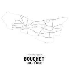 BOUCHET Val-d'Oise. Minimalistic street map with black and white lines.