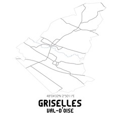 GRISELLES Val-d'Oise. Minimalistic street map with black and white lines.