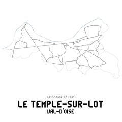 LE TEMPLE-SUR-LOT Val-d'Oise. Minimalistic street map with black and white lines.
