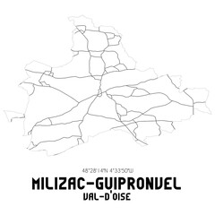 MILIZAC-GUIPRONVEL Val-d'Oise. Minimalistic street map with black and white lines.