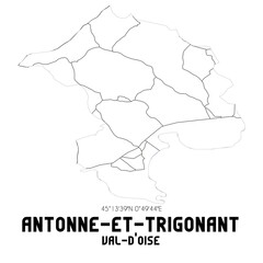 ANTONNE-ET-TRIGONANT Val-d'Oise. Minimalistic street map with black and white lines.
