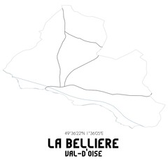 LA BELLIERE Val-d'Oise. Minimalistic street map with black and white lines.