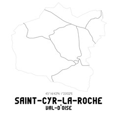 SAINT-CYR-LA-ROCHE Val-d'Oise. Minimalistic street map with black and white lines.