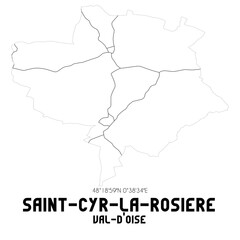 SAINT-CYR-LA-ROSIERE Val-d'Oise. Minimalistic street map with black and white lines.